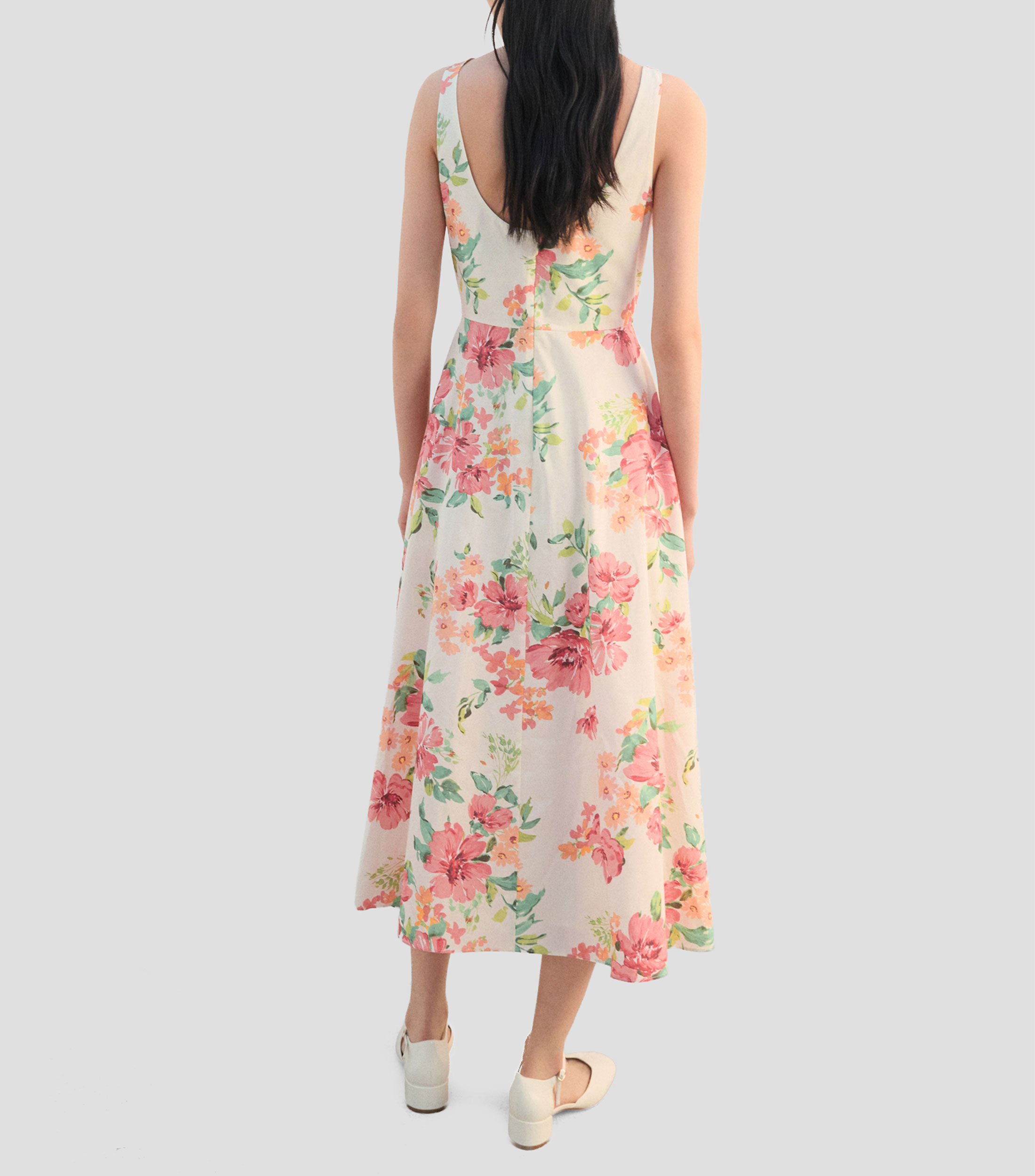 Vestido midi estampado floral Mujer